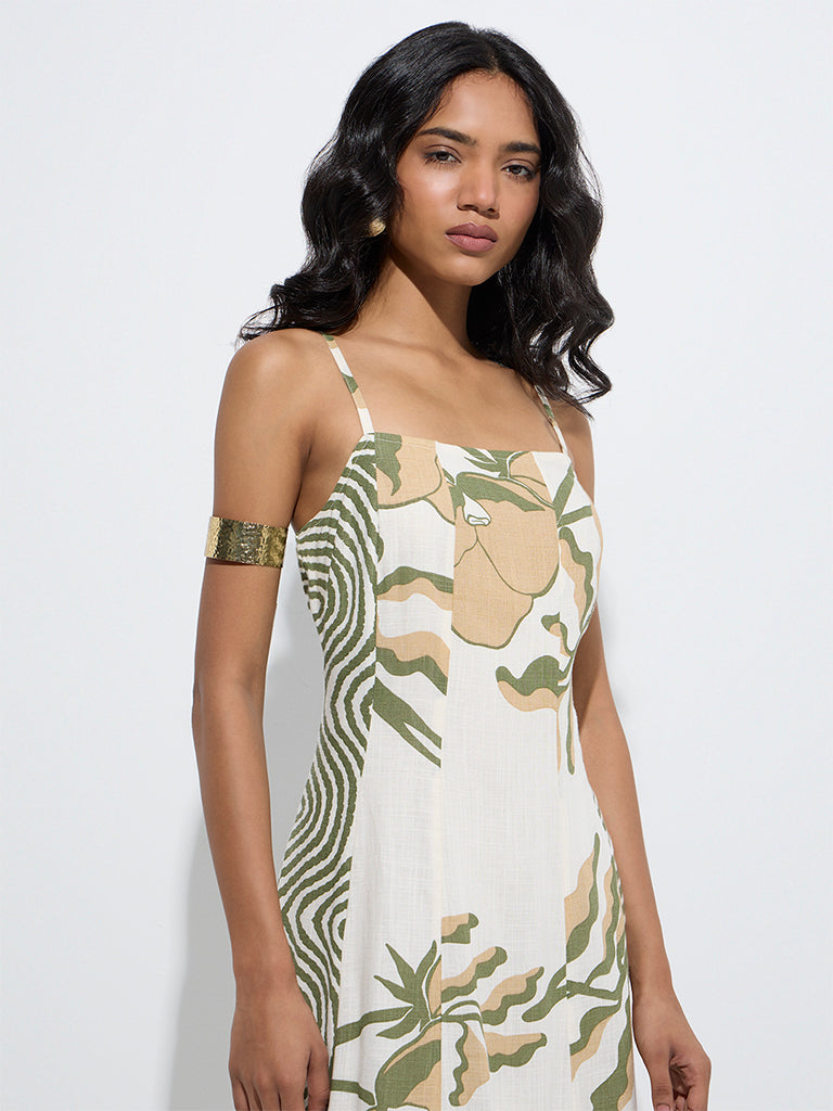 LOV Off-White Foliage Design A-Line Dress - Image 3