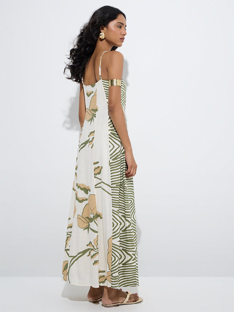 LOV Off-White Foliage Design A-Line Dress - Image 4