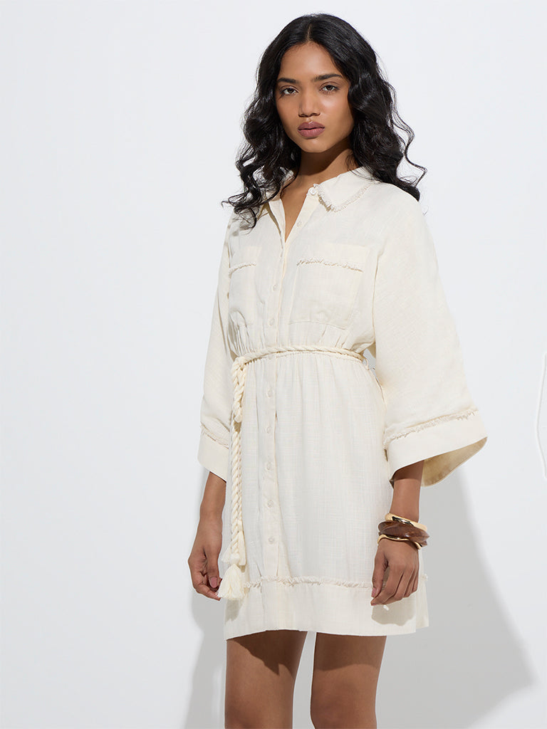 LOV Off-White Shirt Dress with Belt - Image 2