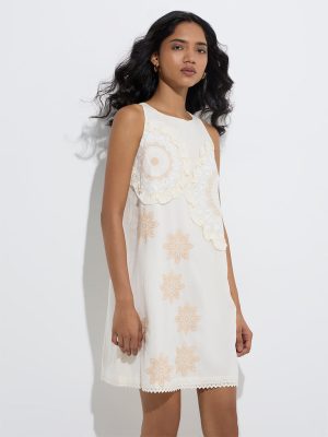 LOV Off-White Floral Cotton Shift Dress