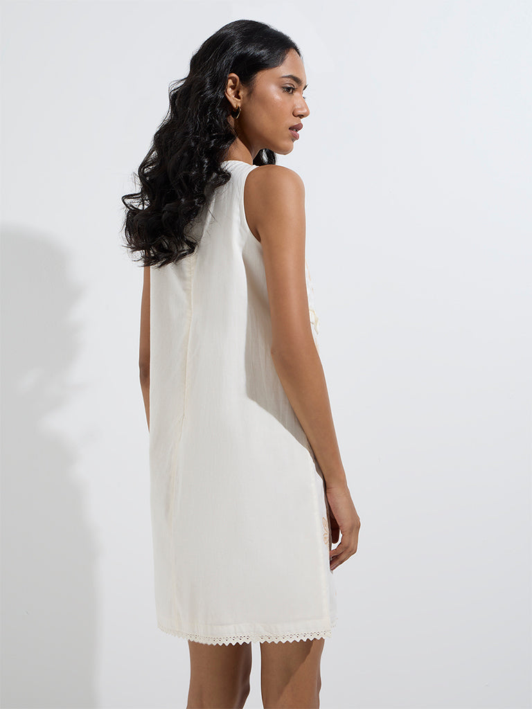 LOV Off-White Floral Cotton Shift Dress - Image 4