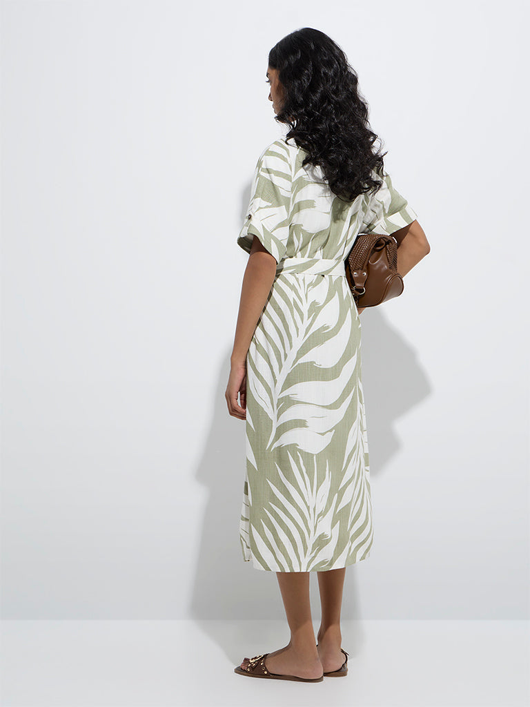 LOV Sage Leaf Design Shirt Dress with Belt - Image 4