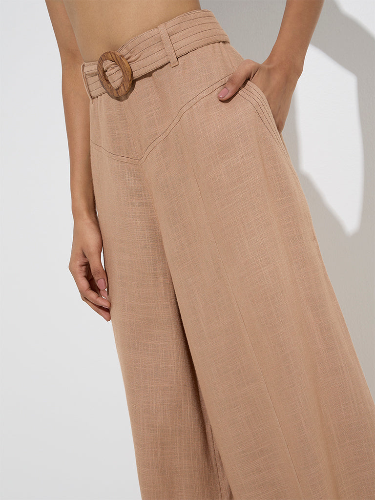 LOV Beige High-Rise Trousers with Belt - Image 3