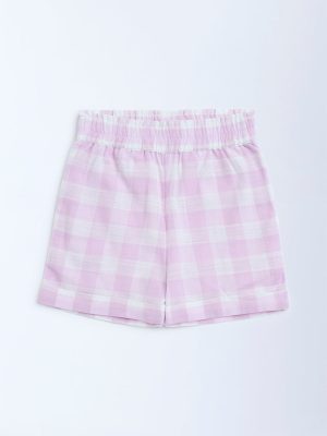 Utsa Kids Lilac Checks Design Cotton Shorts - (2-8yrs)