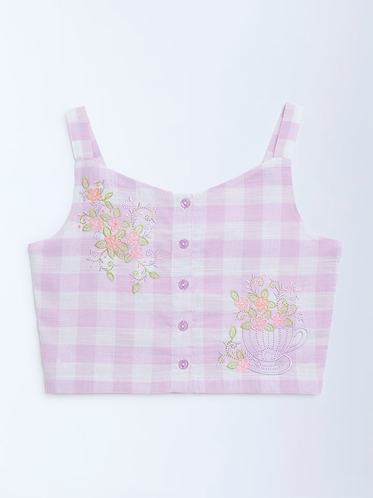 Utsa Kids Lilac Checks Patterned Cotton Top - (8-14yrs)