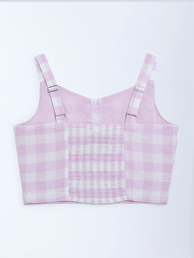 Utsa Kids Lilac Checks Patterned Cotton Top - (8-14yrs) - Image 2