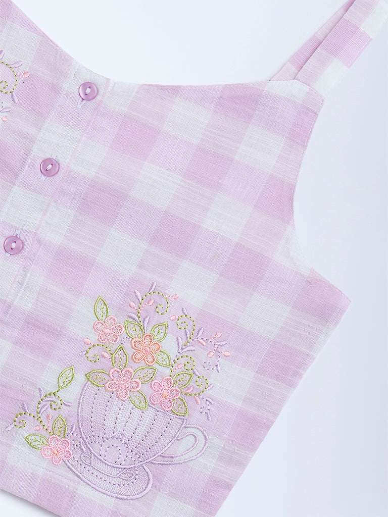 Utsa Kids Lilac Checks Patterned Cotton Top - (8-14yrs) - Image 3