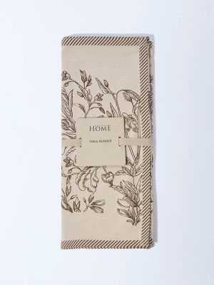 Westside Home Beige Floral Pattern Table Runner