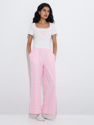 Superstar Pink Checks High-Rise Cotton-Blend Lounge Pants