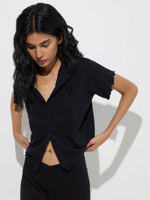 Superstar Black Ribbed-Textured Cotton-Blend Shirt