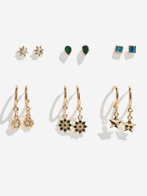 Westside Accessories Multicolour Stone Stud and Hoop Earrings Set - Pack of 6