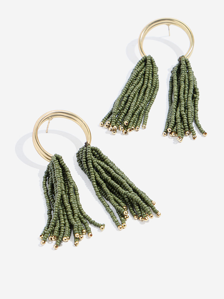Westside Accessories Green Beaded Dangler Earrings - Image 2