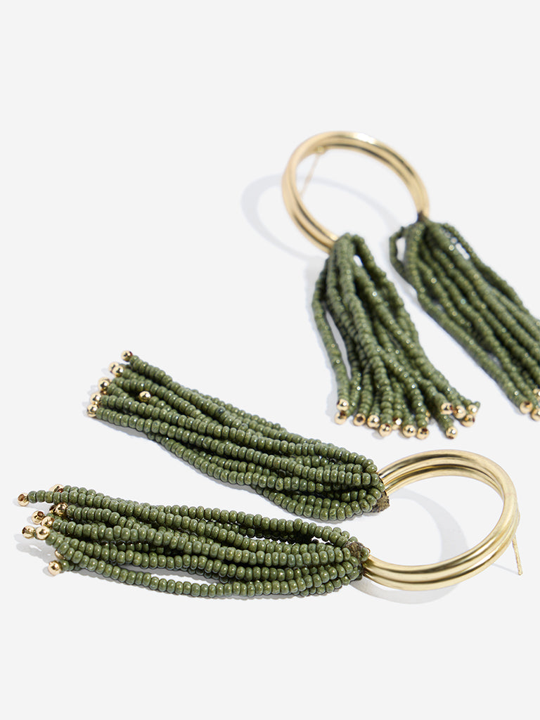 Westside Accessories Green Beaded Dangler Earrings - Image 3
