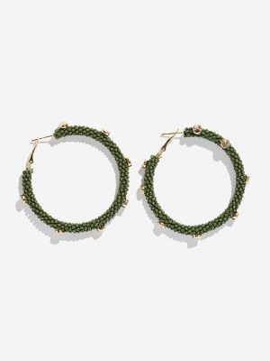 Westside Accessories Gold & Green Beaded Hoop Earrings