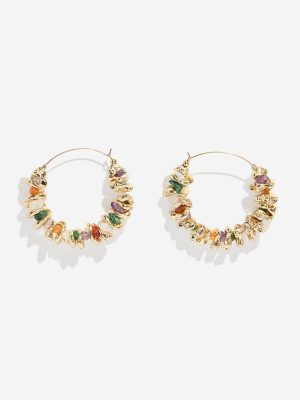 Westside Accessories Gold & Multicolour Gemstone-Detailed Hoop Earrings