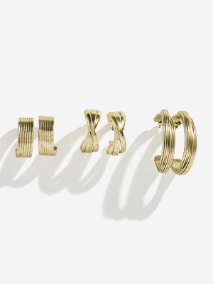 Westside Accessories Gold Textured Hoop Earrings Set - Pack of 3