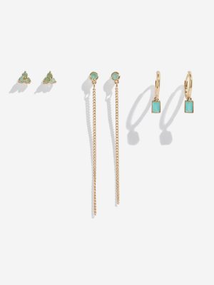 Westside Accessories Gold & Green Stud & Hoops Earrings Set - Pack of 3