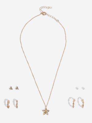 Westside Accessories Gold Floral Pendant Necklace and Earrings Set