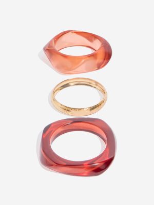 Westside Accessories Coral & Gold Bangles Set  - Pack of 3