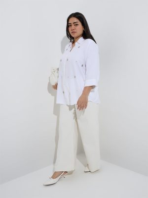 Gia White Embellished Cotton Shirt