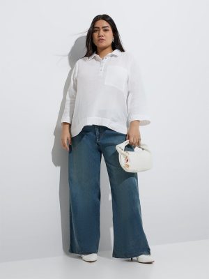 Gia White Crinkle-Textured Cotton Blouse