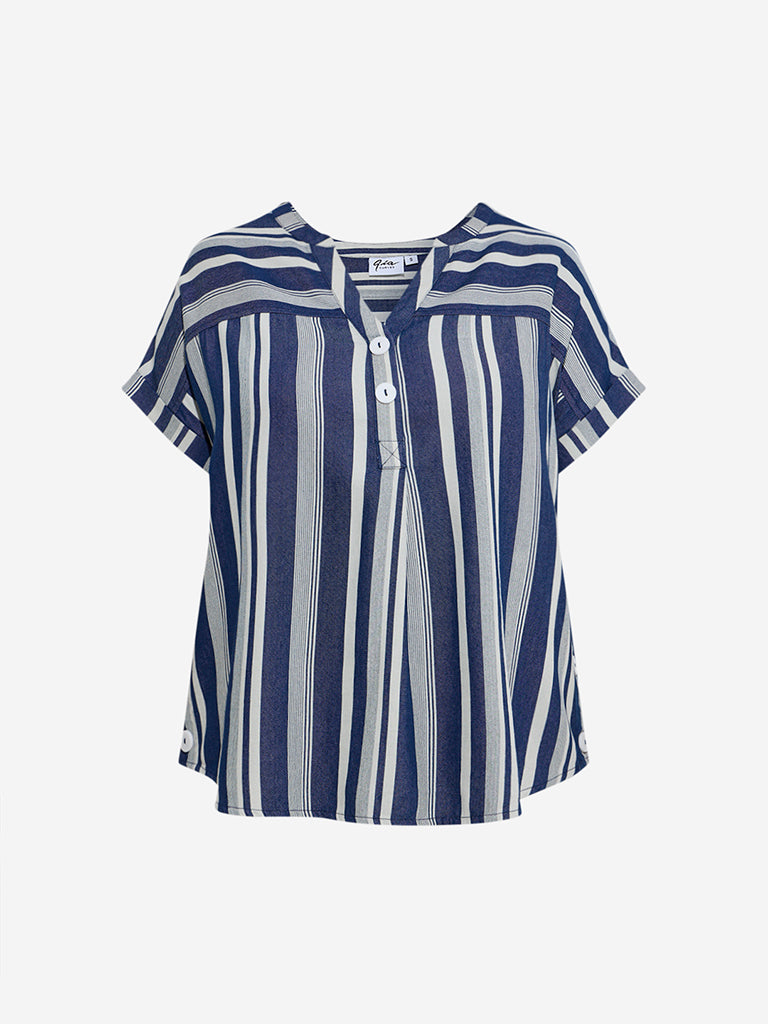 Gia Navy Striped Top - Image 5