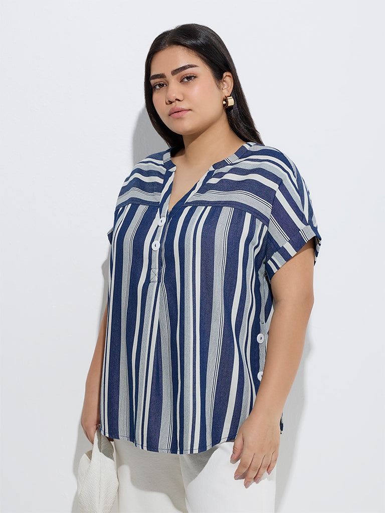 Gia Navy Striped Top - Image 2