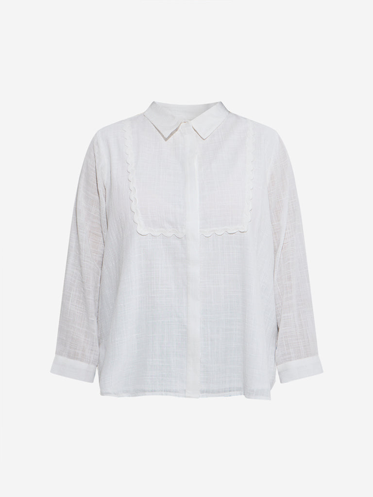 Gia White Embroidered Cotton Shirt - Image 5