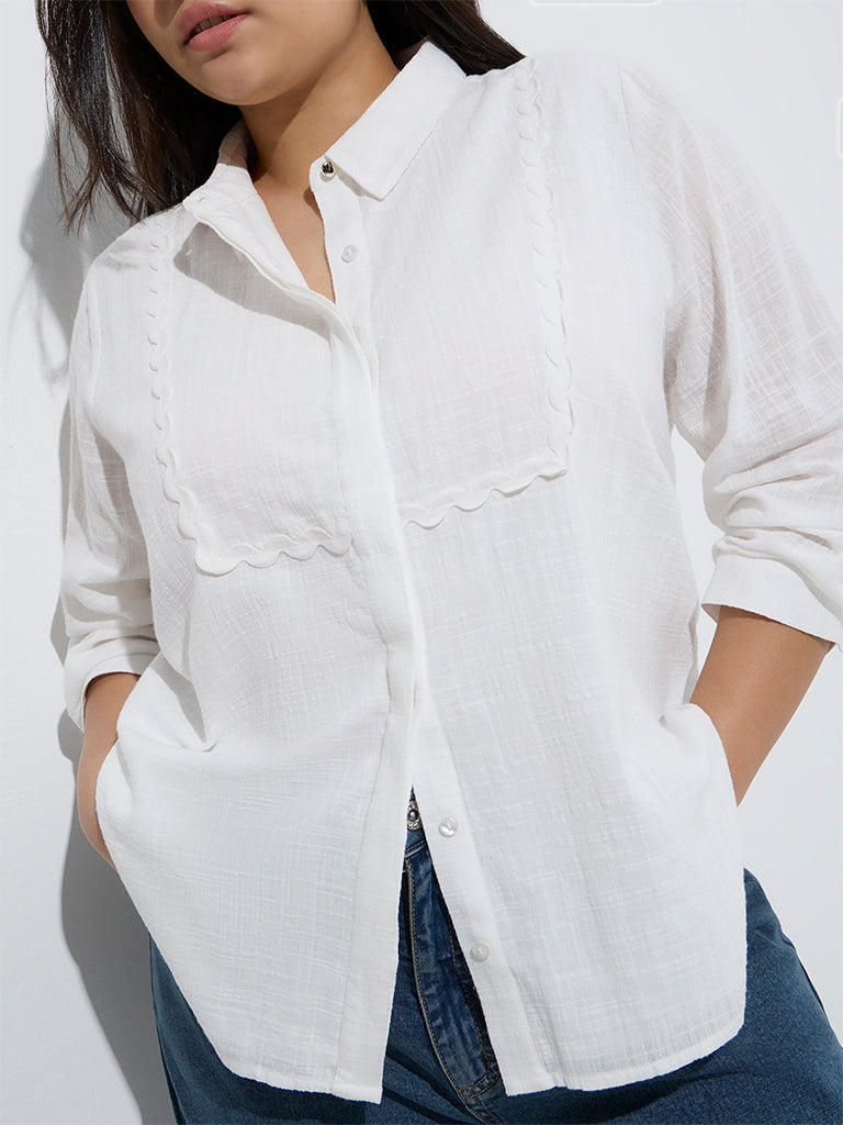 Gia White Embroidered Cotton Shirt - Image 3