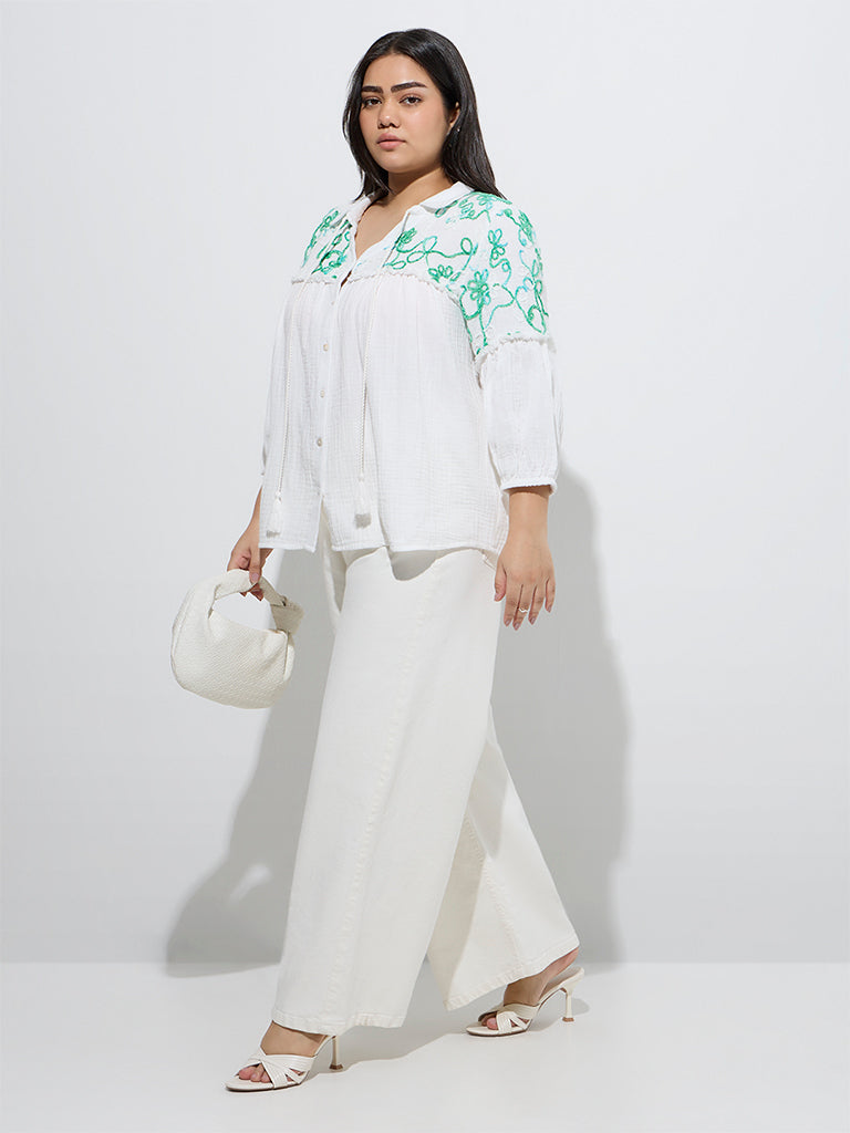 Gia White Botanical Embroidered Blouse - Image 2