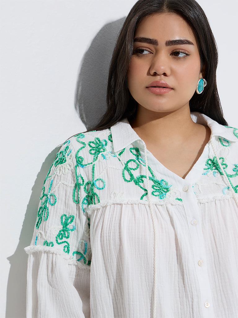 Gia White Botanical Embroidered Blouse - Image 3