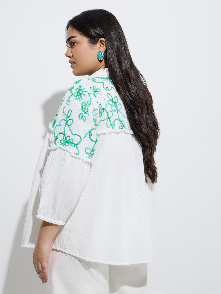 Gia White Botanical Embroidered Blouse - Image 4