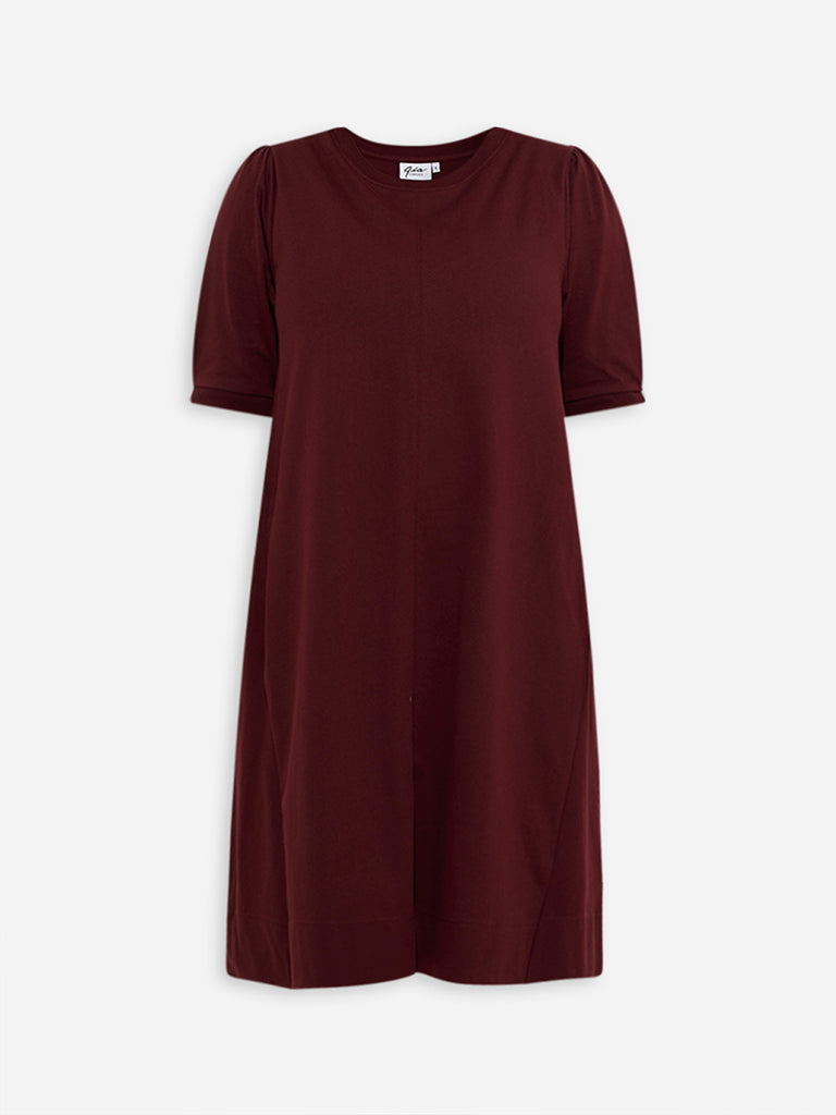 Gia Brown Solid Cotton Straight Dress - Image 5