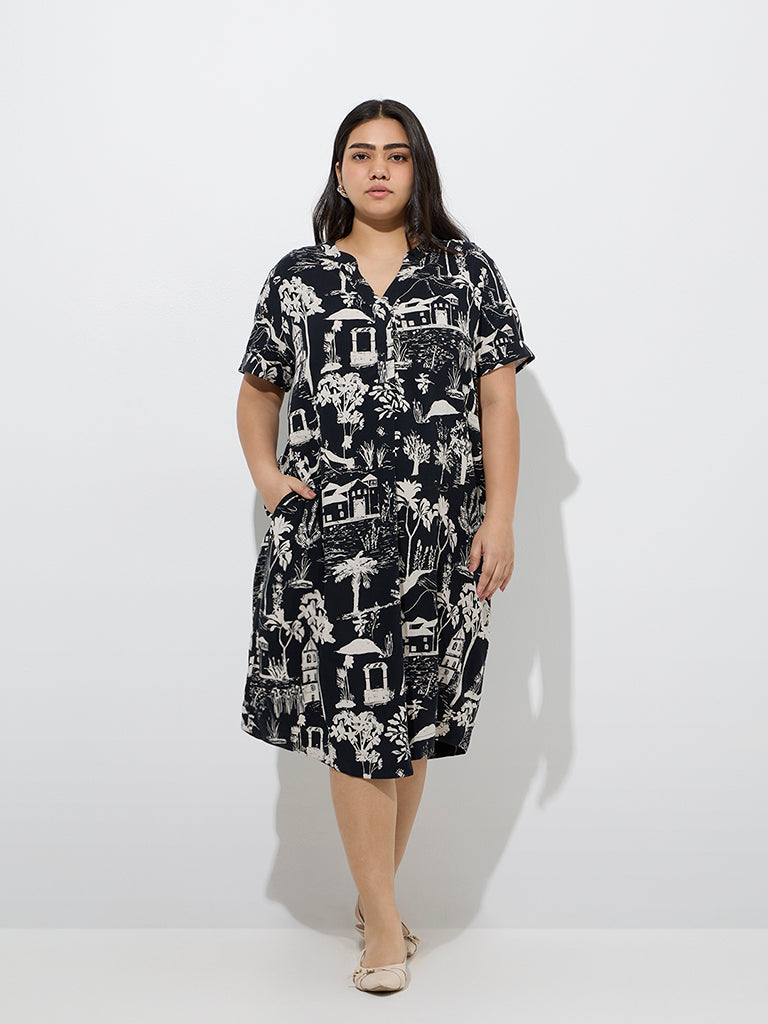 Gia Black Scenic-Inspired Cotton Straight Dress - Image 2