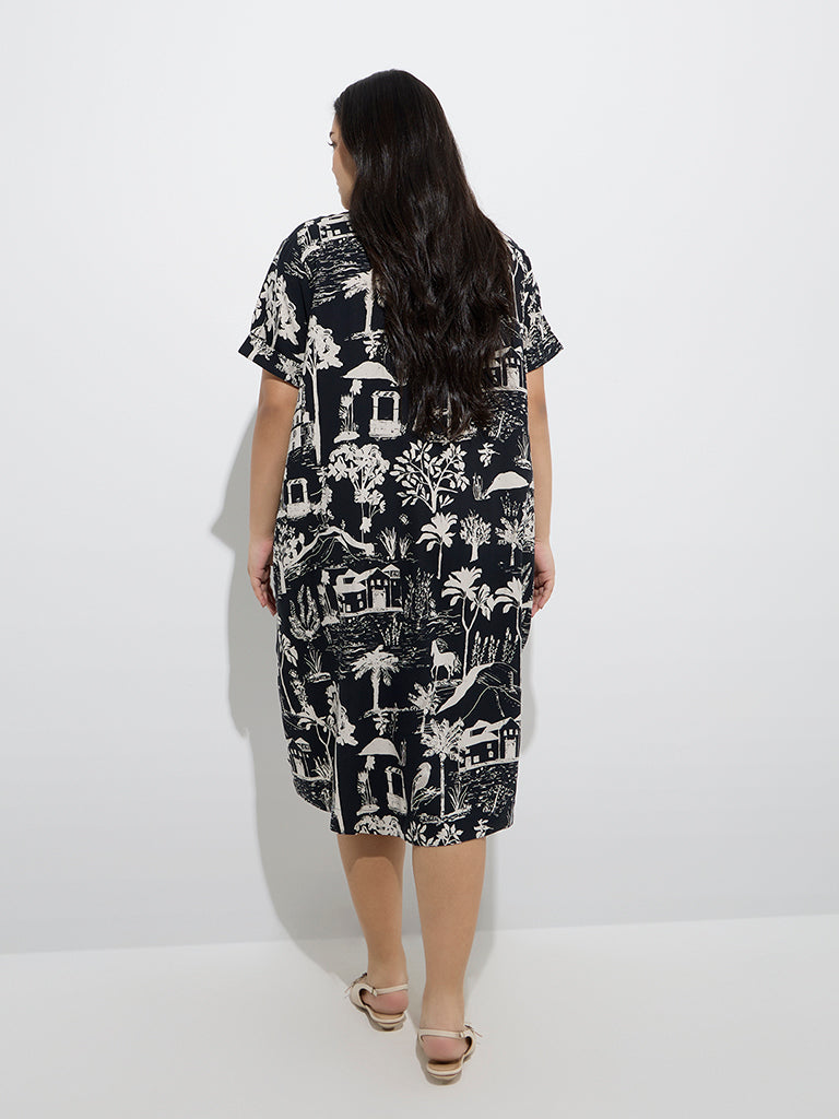 Gia Black Scenic-Inspired Cotton Straight Dress - Image 4