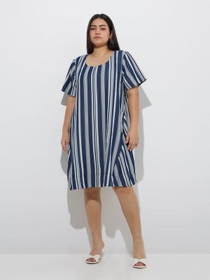 Gia Blue Stripe Pattern Denim Straight Dress