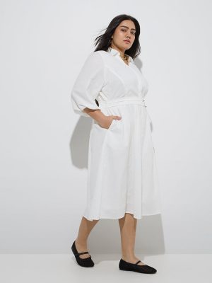 Gia White Solid Cotton-Blend Shirt Dress