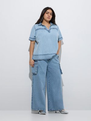 Gia Blue Wide-Leg High-Rise Jeans