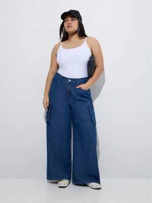 Gia Dark Blue Wide-Leg High-Rise Jeans