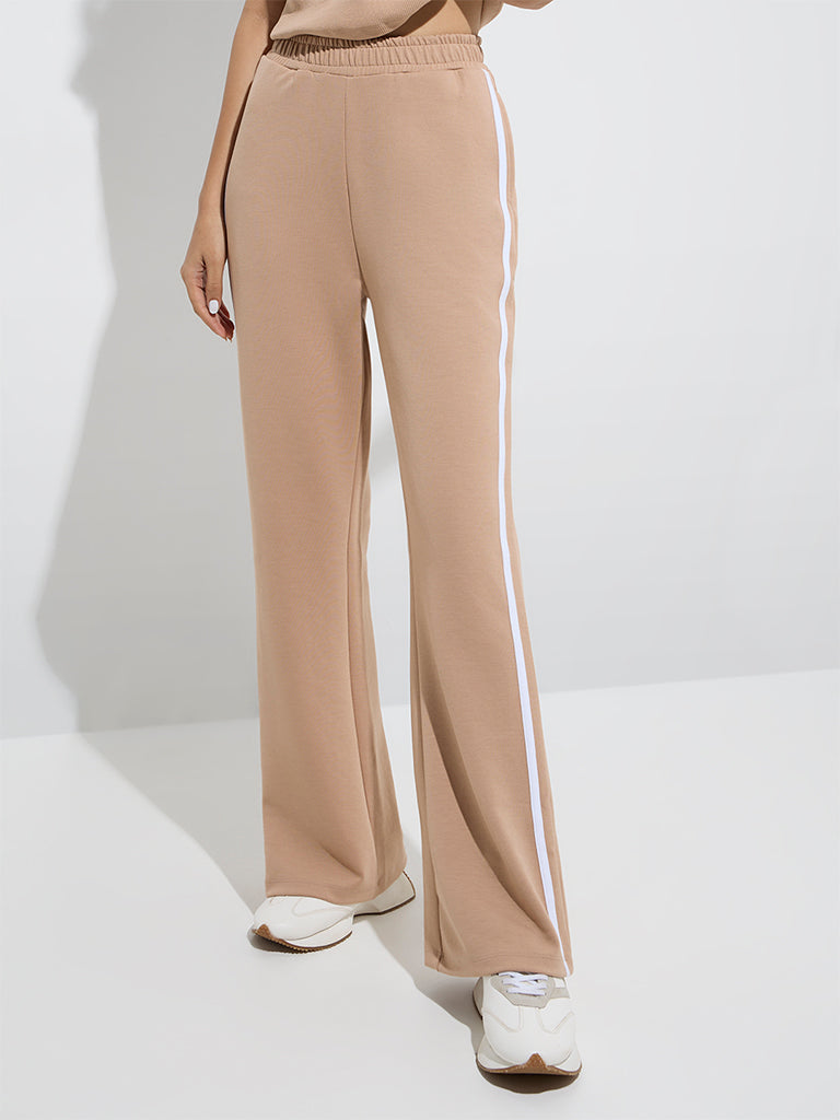 Studiofit Beige Stripe Printed High-Rise Track Pants - Image 2