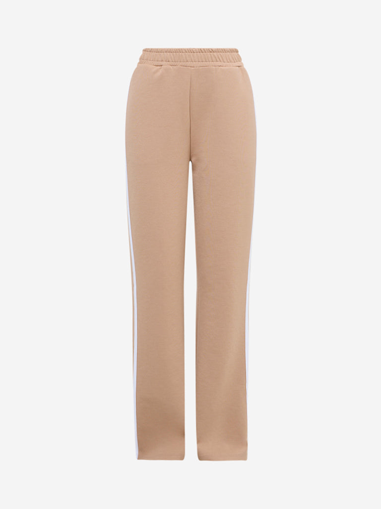 Studiofit Beige Stripe Printed High-Rise Track Pants - Image 5
