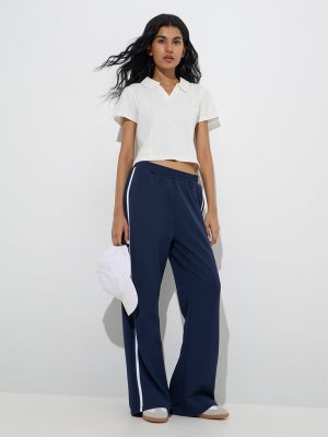 Studiofit Navy Stripe Detailed High-Rise Track Pants