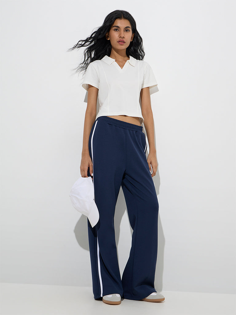 Studiofit Navy Stripe Detailed High-Rise Track Pants