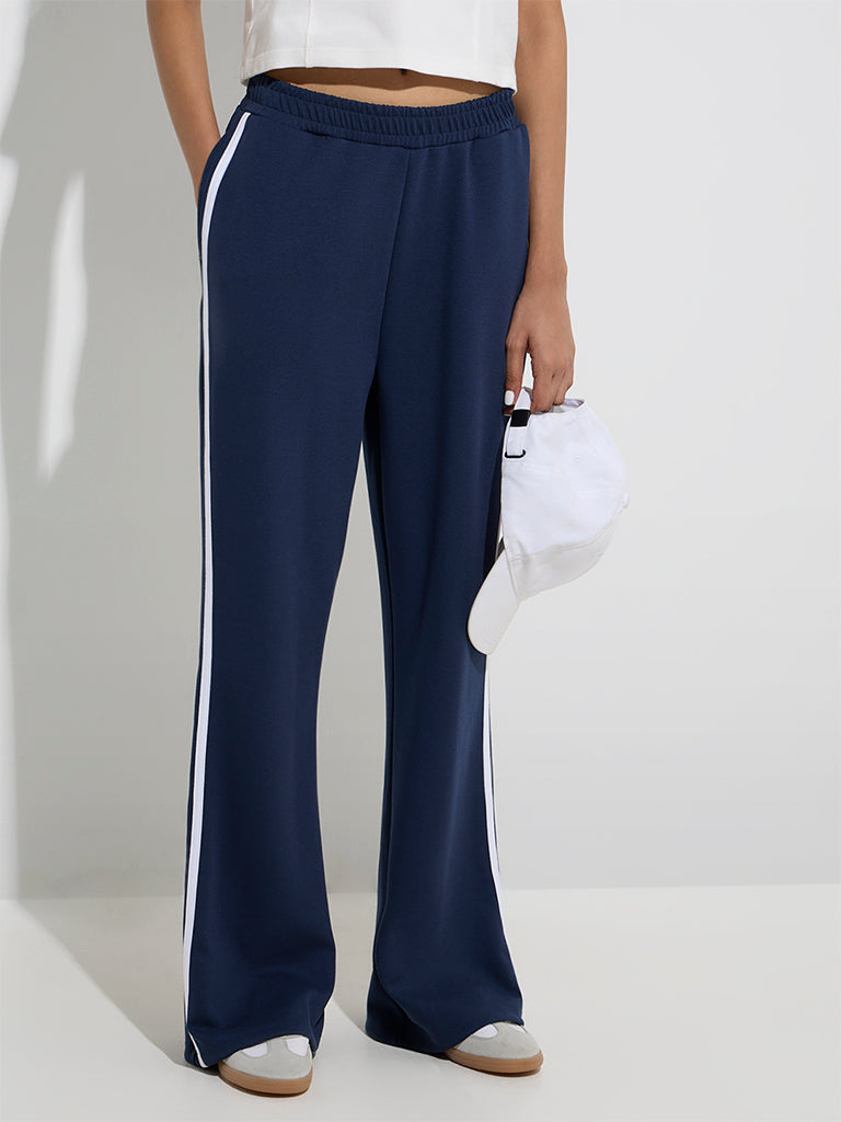 Studiofit Navy Stripe Detailed High-Rise Track Pants - Image 2