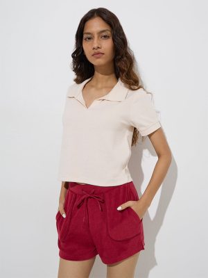 Studiofit Cream Textured Polo T-Shirt