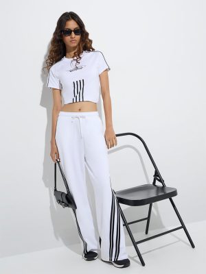 Studiofit White Text Pattern Cotton-Blend T-Shirt