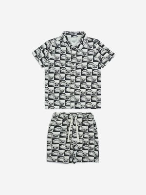 HOP Kids Black Car Printed Cotton Shirt and Shorts Set