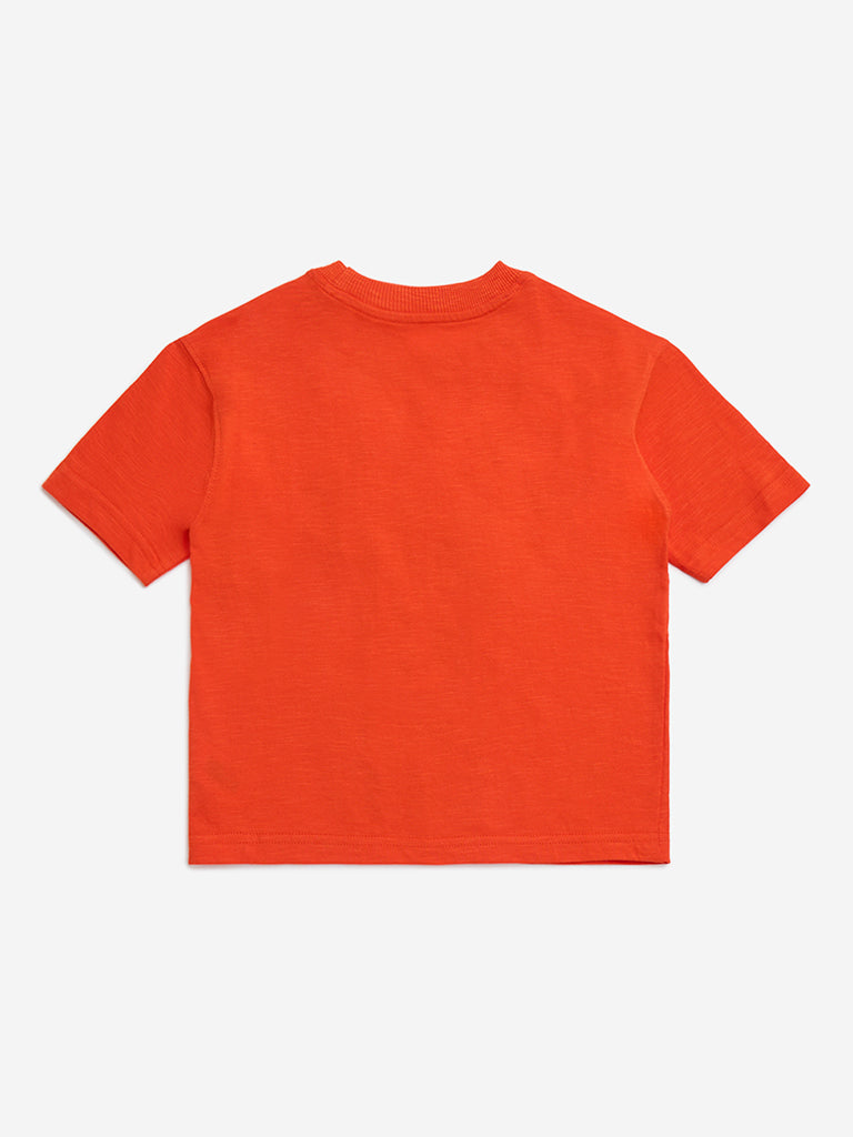 HOP Kids Orange Robot Embossed Cotton T-Shirt - Image 2