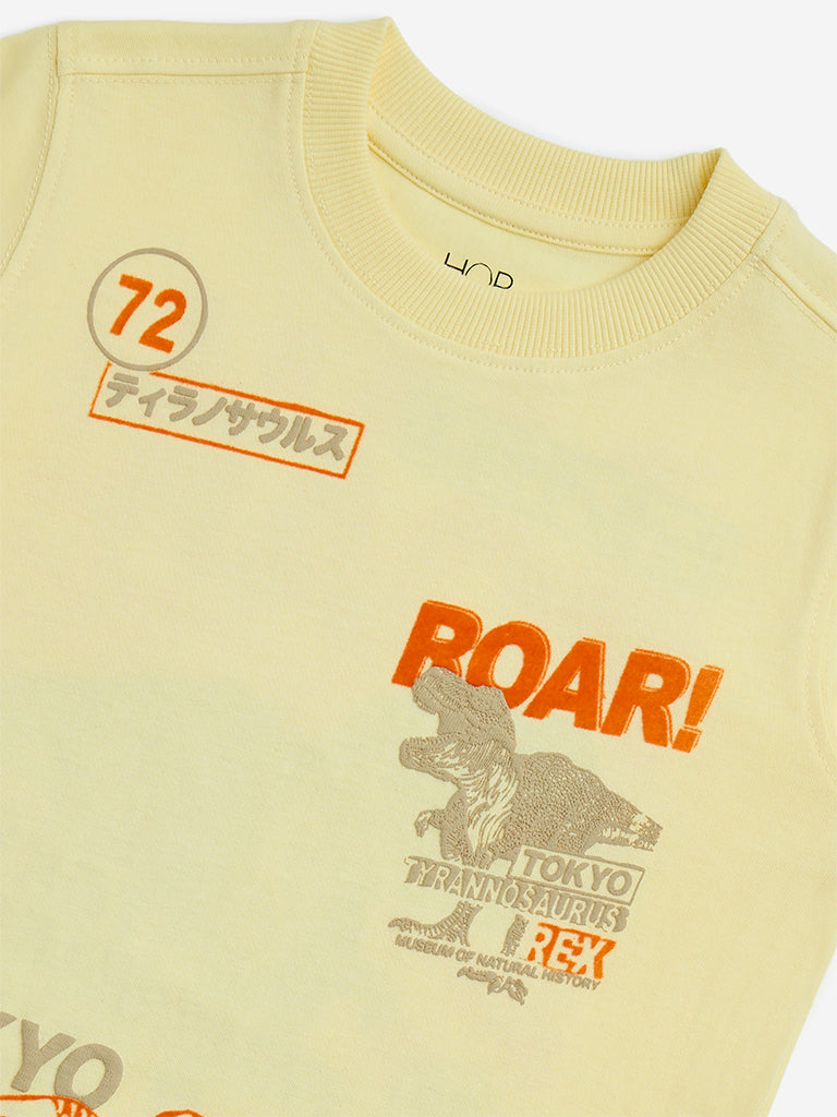 HOP Kids Yellow Animal Printed Cotton T-Shirt - Image 3