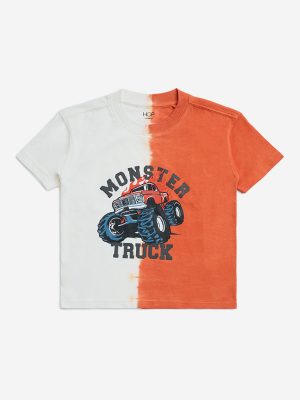 HOP Kids Orange Printed Cotton T-Shirt